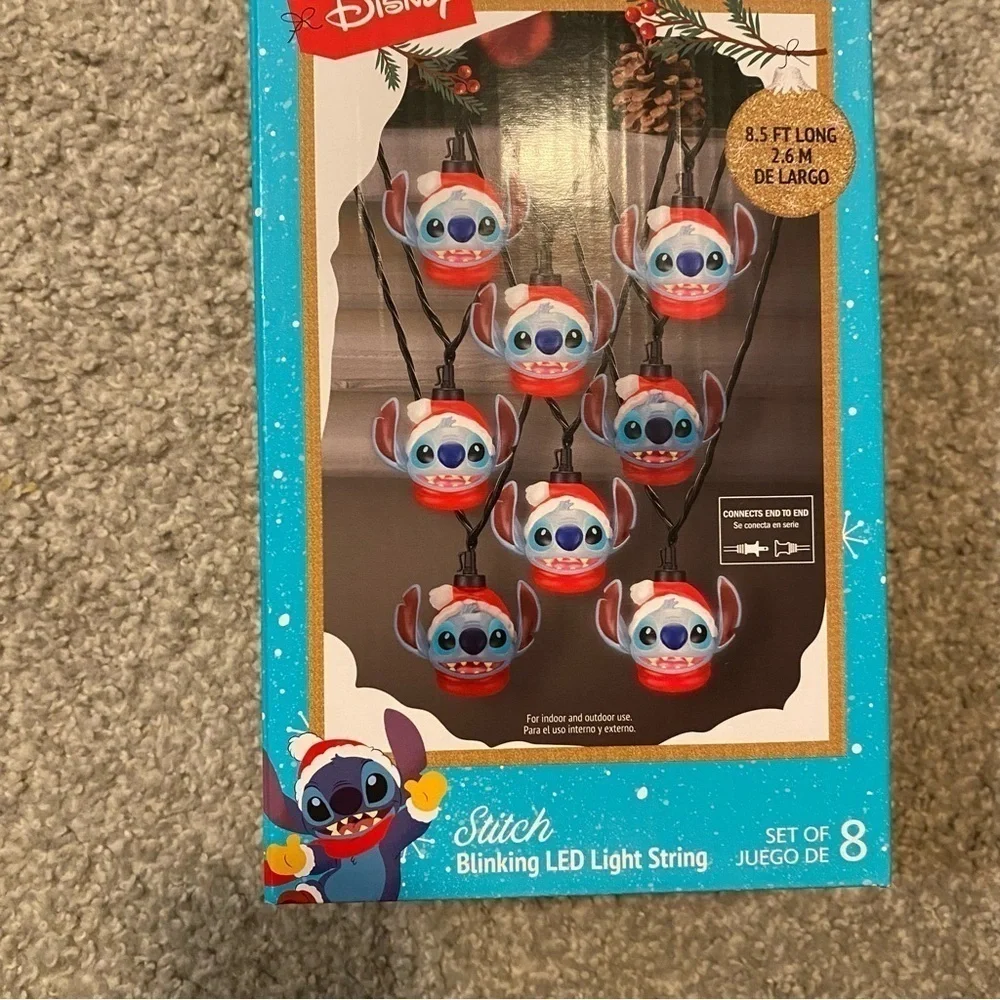 Disney Stitch Blinking String Light Set NEW Christmas Decoration Blue Red Santa
